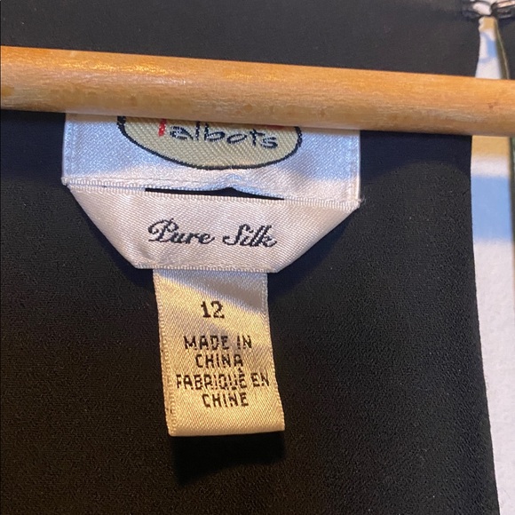 Talbots Pure Silk Floral Dress 12 Black Yellow Green Short Sleeve Lined Midi - Picture 7 of 15